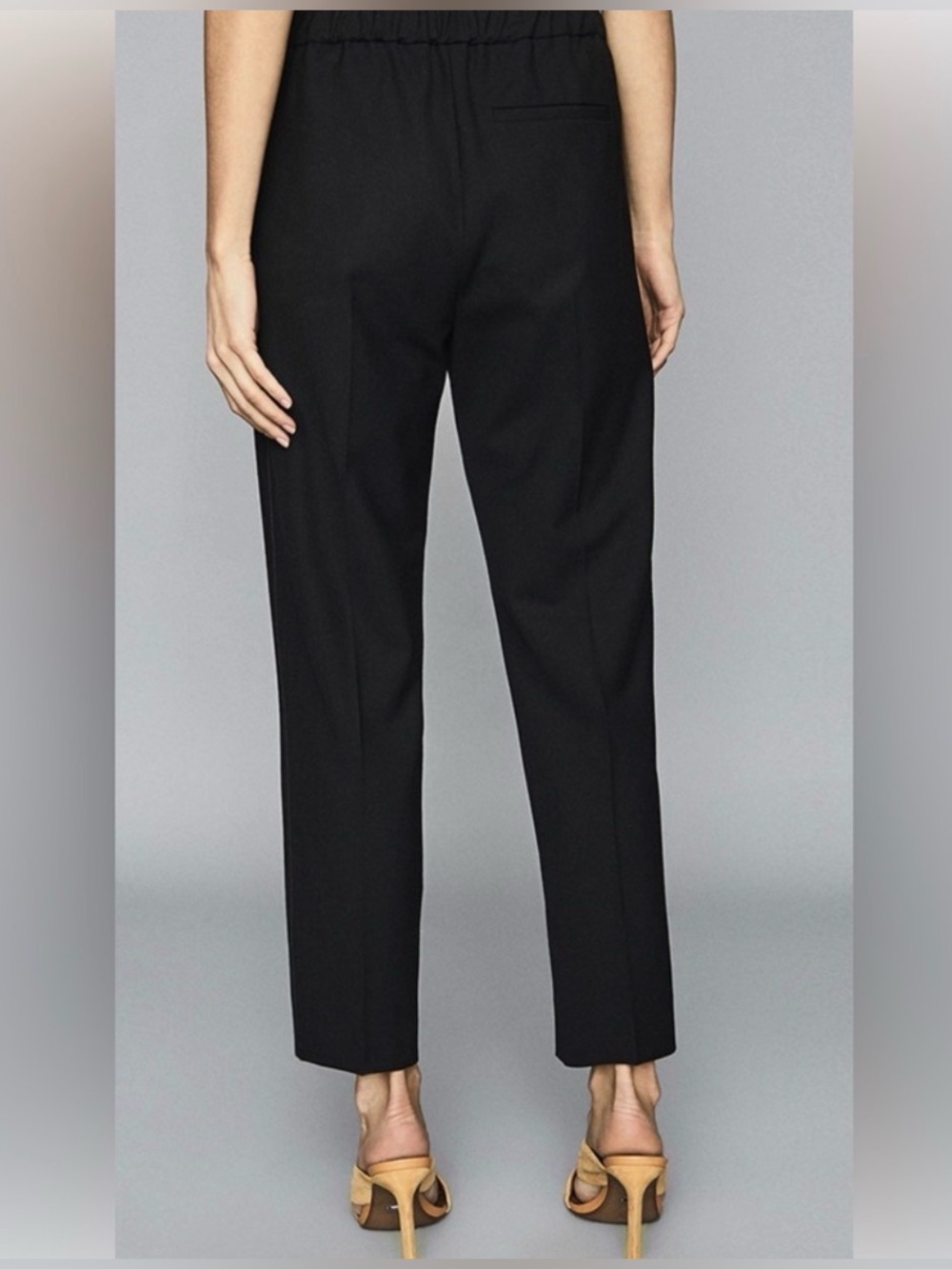 REISS Perry Pull On Tapered Trousers Black - Picture 3 of 11
